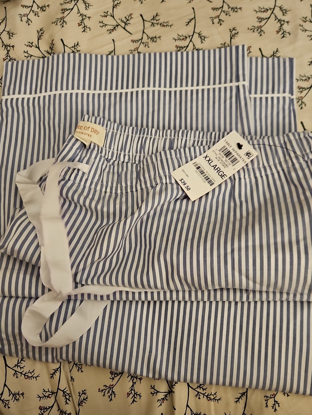 STATE OF DAY Blue White Striped  Pajama Bottoms WOMENS Plus Size 2PK XXL AND 2X